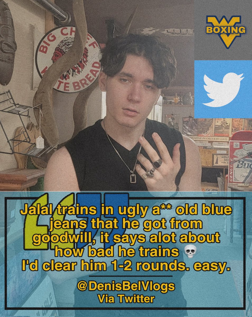 WV_Boxing's tweet photo. @DenisBelVlogs went to twitter today saying he could beat @yourkabobguy in 1-2 rounds! 😳👀

( Via: @DenisBelVlogs )

-
#denisbel #denisbelvlogs
#yourkabobguy #jalal #boxingworld #boxingnews #boxingmedia #boxinglife #WV #westvirginia #ppv #boxingppv https://t.co/qhQ7WbUKrj