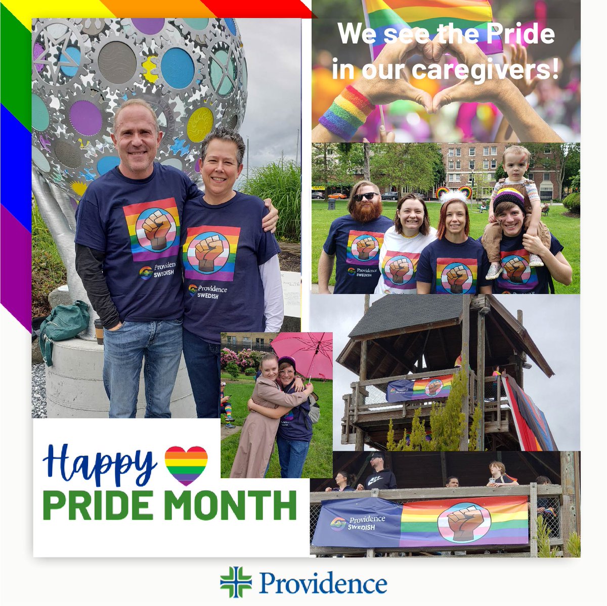 We enjoyed seeing our caregivers at Olympia's Pride event wearing their colors and proudly representing Providence! We see the #Pride in you. #PrideMonth #ProvidenceCares