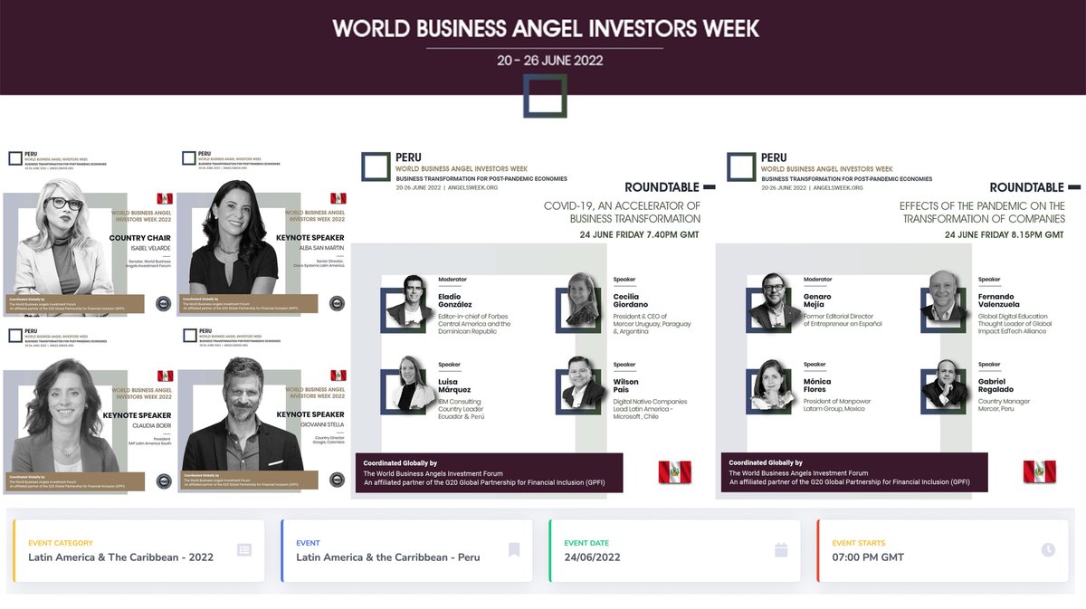 InnovationHubCo's tweet photo. « World Business Angel Investors Week » acogerá a 80.000 emprendedores, startups e inversores de 132 Países. Más de 200.00 participantes. Tema 🌍 « TRANSFORMACIÓN EMPRESARIAL PARA ECONOMÍAS POST-PANDÉMICAS »

📅 24 de Junio
⏰ 1.50 PM

Registro sin costo https://t.co/Bbzu7DXqKn https://t.co/ngkGjCOsUK