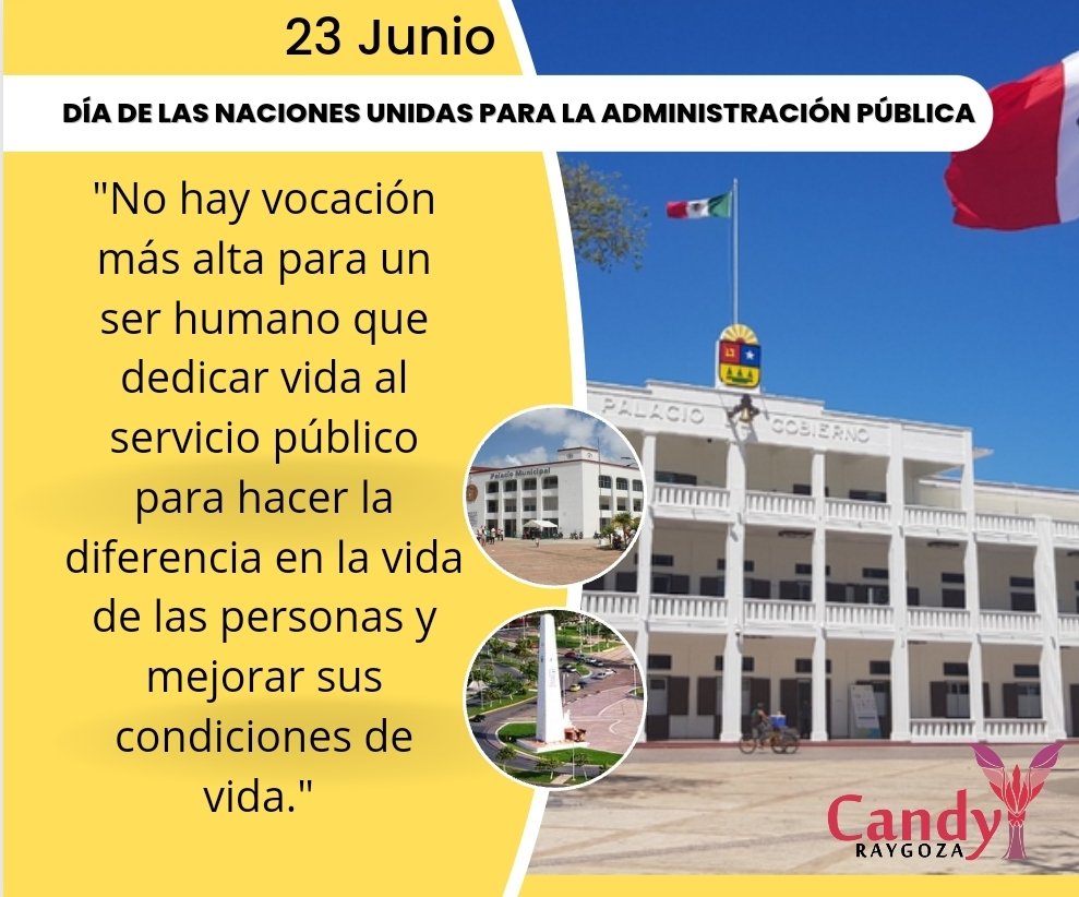 Hoy se celebra el Día de las Naciones Unidas para la Administración Pública.
Aprovecho esta ocasión para reivindicar el talento y el valor que aportan las personas servidoras públicas.
#CandyRaygoza
#PasiónPorServir
#ServirDeCorazón
#VocacióndeServicio