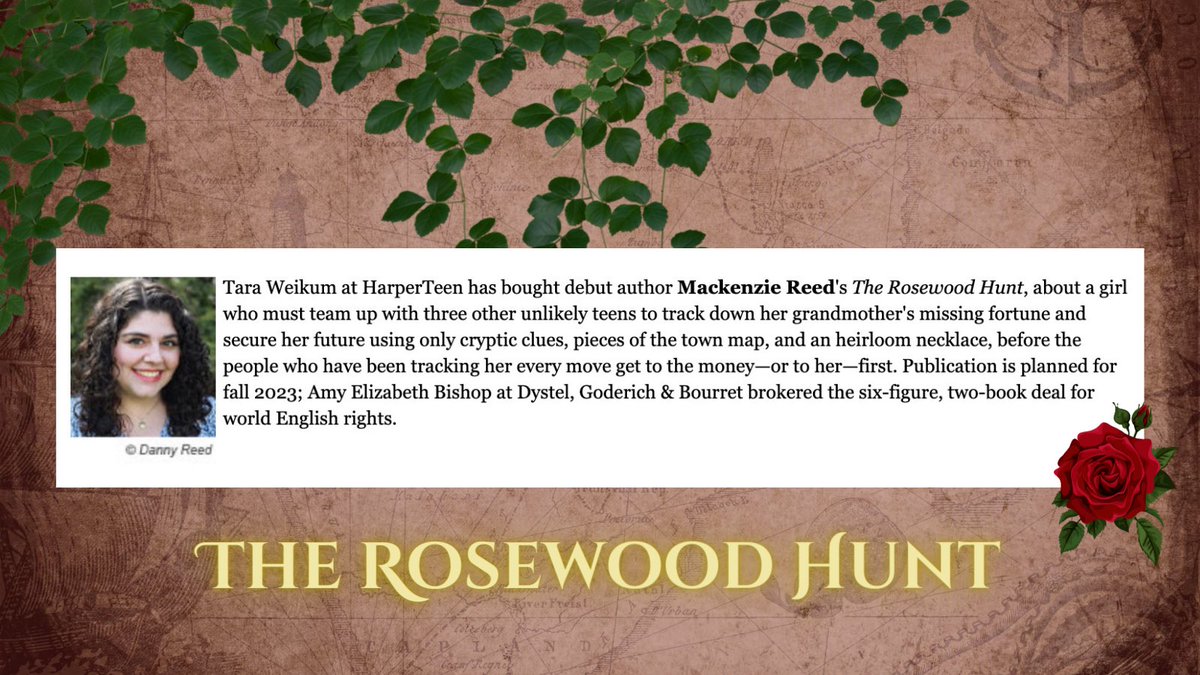 mackenziemreed's tweet photo. ✨IT’S MY BOOK!!!!!✨

I’m so incredibly excited to announce that THE ROSEWOOD HUNT is coming to shelves near you in Fall 2023 with @harperteen! I love this crew of fortune-hunting teens and it means so much to me that I can finally share them with you❤️

🥀WELCOME TO ROSETOWN🥀 https://t.co/t6ec6BZTl0