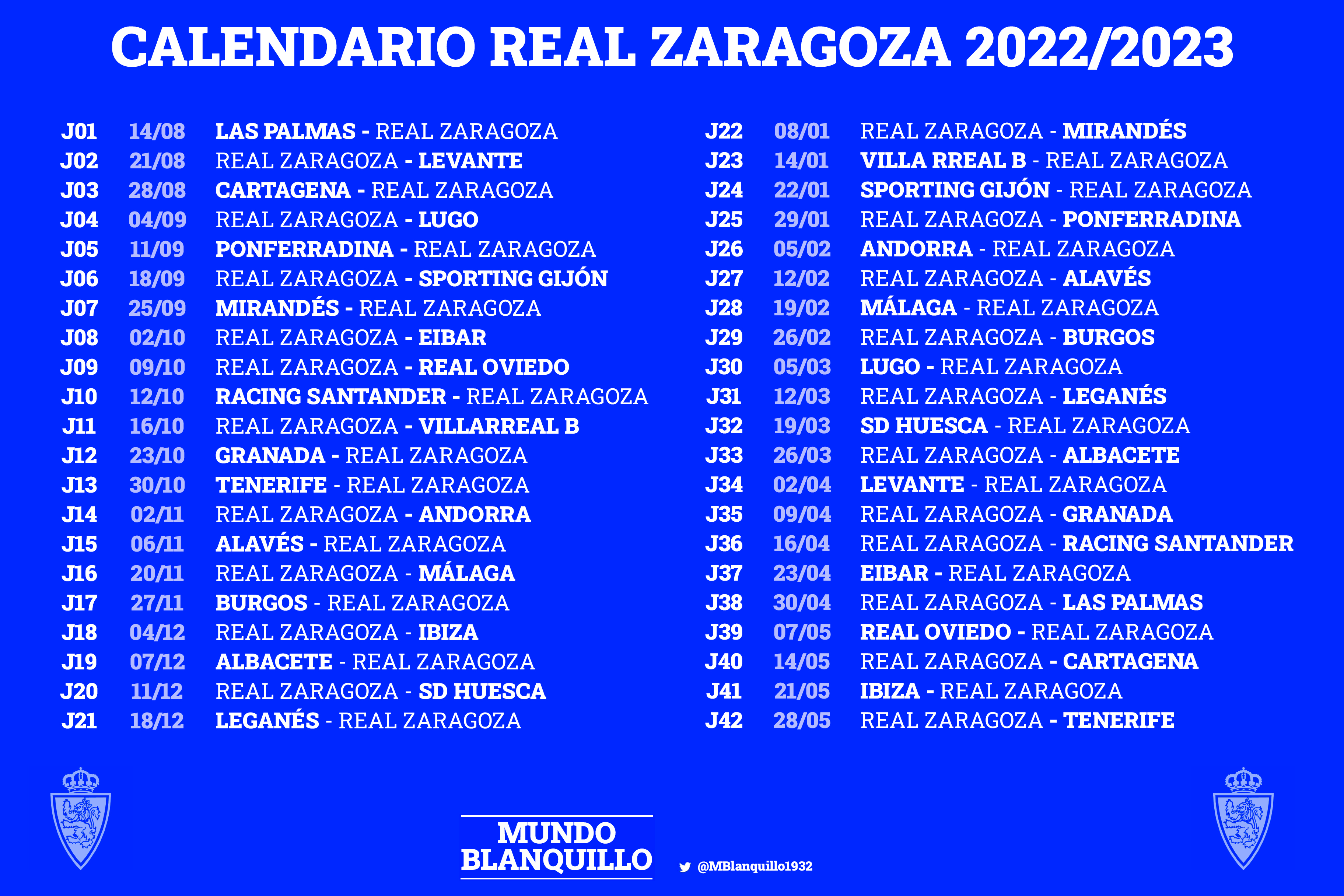 Calendario real zaragoza 22/23