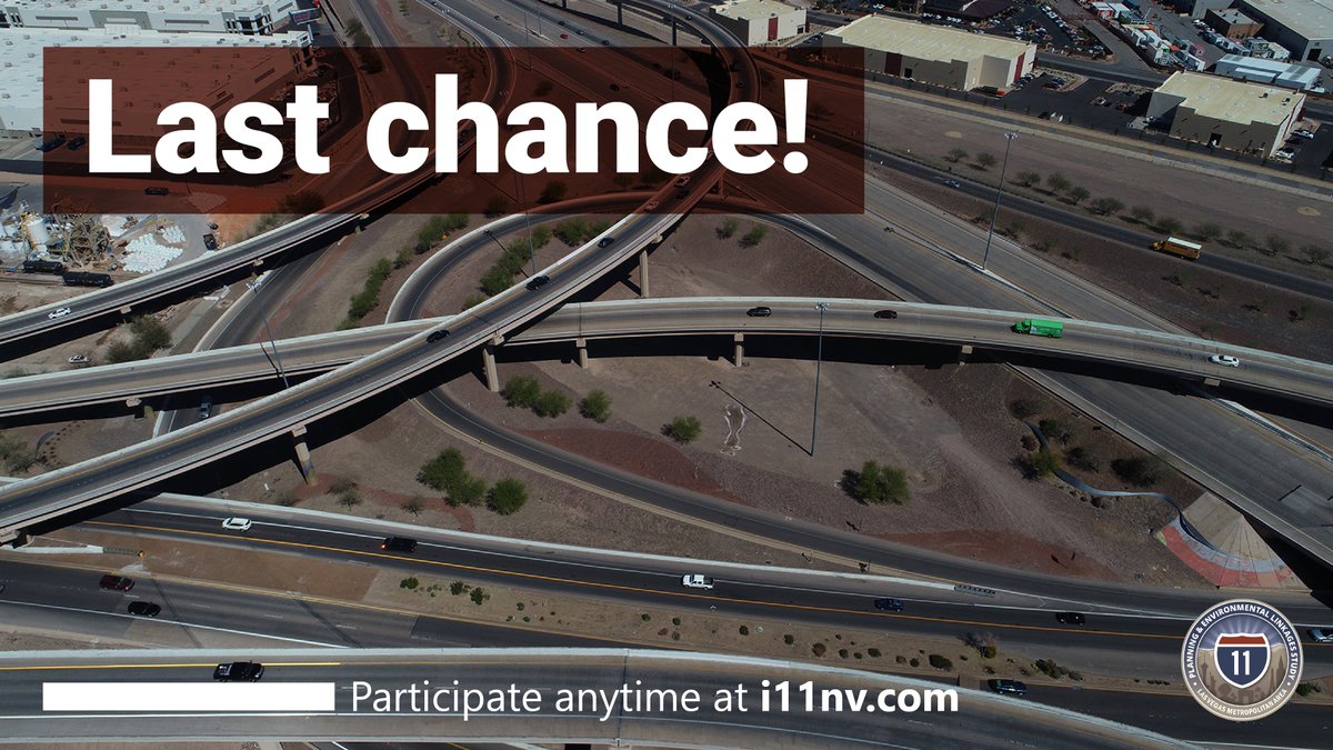 nevadadot's tweet photo. The Virtual Public Meeting for I-11 ends on July 22 at 5 p.m. Don’t miss your chance to review the draft PEL study report, learn about the alternatives and recommended corridor, and submit comments and feedback at https://t.co/PiSgwNhPue
#Interstate11 https://t.co/ctxQUQX9kv
