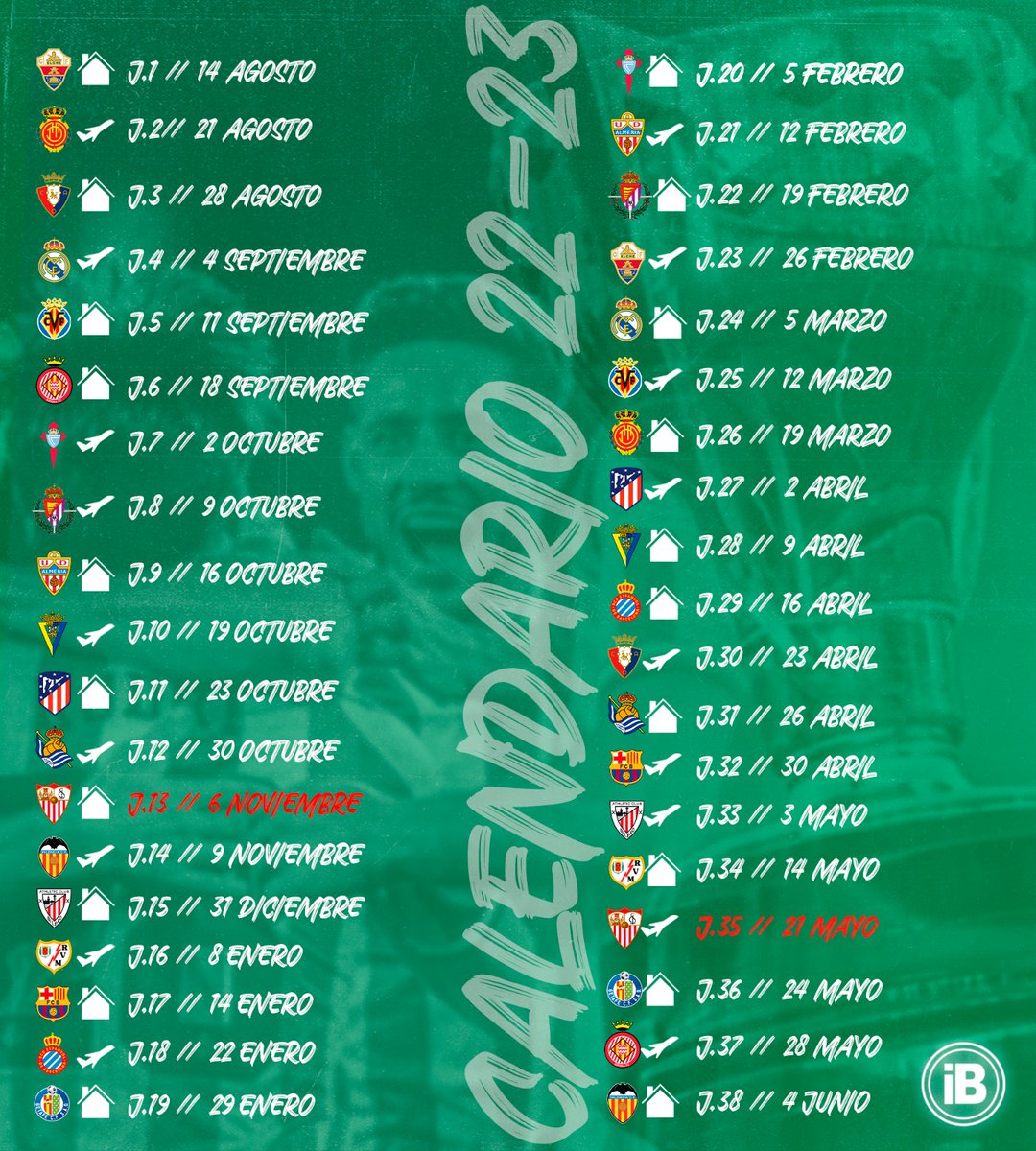 Calendario del betis 22-23