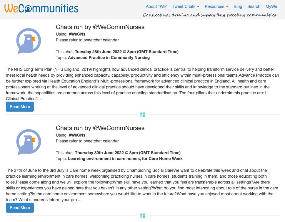 WeCommNurses's tweet photo. 2 #WeCNs tweetchats next week:

Tuesday https://t.co/1to3s5B7FD Advance Practice in Community

Thursday https://t.co/h5TSRPU08p Learning environment in care homes, for Care Home Week.
 
We hope you can share, pop them in your diary, and enjoy sharing your passions for both! https://t.co/6rt77FVPXp