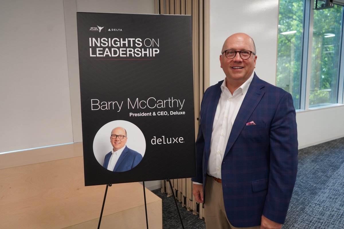 atlchamber's tweet photo. “Atlanta is truly the fintech capital of the world.” Thank you to @BarryDeluxeCorp &amp;  the @Deluxe team for hosting us at another @Delta Insights on Leadership. Barry sat down with @KatieBizU to discuss Deluxe’s technology transformation and more. https://t.co/pHsU0LpnwO
