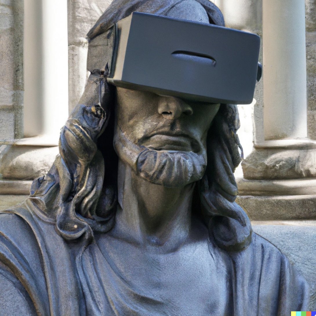 “A granite statue of Leonardo De Vinci wearing VR goggles” #dalle #dalle2
