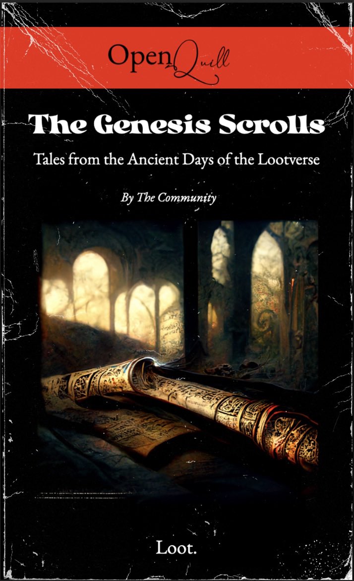Timshel's tweet photo. just announced the results of round 1 of the "Genesis Scrolls" project

A) as a celebration of the creative outpouring, round 1's 5ETH grant pool will be split evenly across all 30 writers 

B) two writers will receive a @lootproject bag! @DefaultTriangle/@ticklishart 

scroll 👇 https://t.co/O53V1otBPt