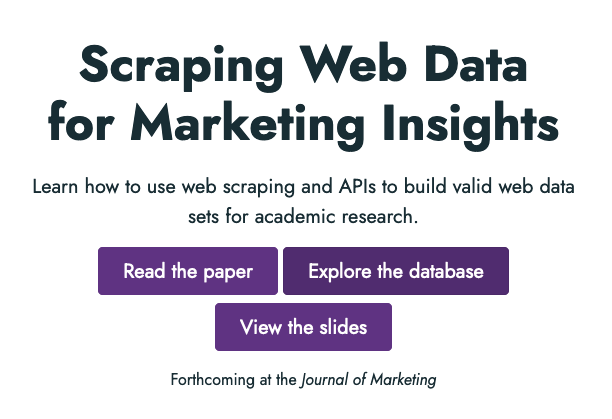 Hannes Datta (@hannesdatta) on Twitter photo The #slides for our <a href="/ama_journals/">AMA Journals</a> <a href="/JofMarketing/">Journal of Marketing</a> webinar on #webscraping are now available on our site at web-scraping.org. <a href="/JoBoegershausen/">Johannes Boegershausen</a> <a href="/chrismoorman/">Christine Moorman</a> <a href="/AndrewTStephen/">Professor Andrew Stephen</a>. Thanks everyone for attending! The #slides for our <a href="/ama_journals/">AMA Journals</a> <a href="/JofMarketing/">Journal of Marketing</a> webinar on #webscraping are now available on our site at web-scraping.org. <a href="/JoBoegershausen/">Johannes Boegershausen</a> <a href="/chrismoorman/">Christine Moorman</a> <a href="/AndrewTStephen/">Professor Andrew Stephen</a>. Thanks everyone for attending!
