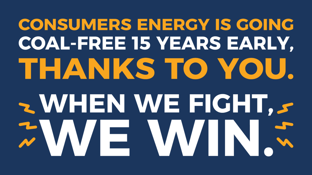 michigansierra's tweet photo. VICTORY! The MPSC has just approved the Consumers Energy IRP settlement. This means phasing out coal 15 years earlier than originally planned and moving toward clean energy for Michigan residents. #cleanenergy #fossilfreefuture #climateaction https://t.co/zLVzVZPh8Z