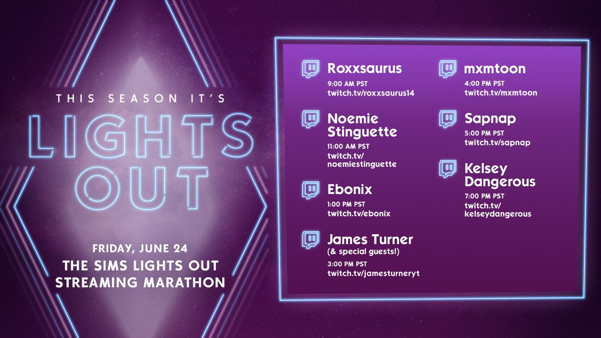 TheSims's tweet photo. @mxmtoon Mark your calendars for June 24 to tune in to an all-night  - or day  - Lights Out streaming marathon with @mxmtoon &amp; some of your favorite streamers! 

Starting tomorrow at 9 AM PT, we've got you covered from the AM to the PM on Twitch! 🎉
https://t.co/0kxZKRIjOP https://t.co/TvgSab0A6o