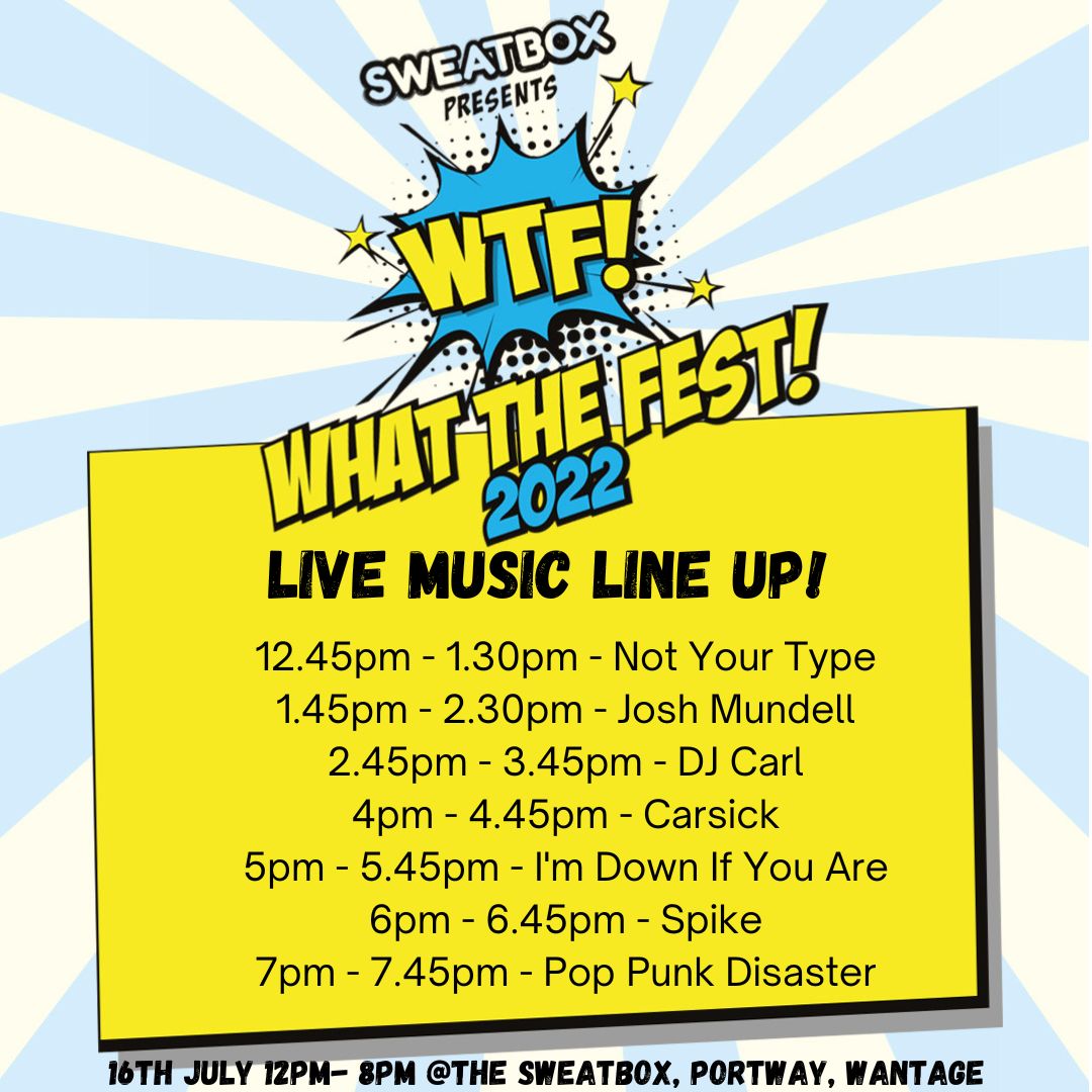 SweatboxWantage's tweet photo. Drum roll please.......#youthfestival #familyfun #whatthefest! #WTF! https://t.co/gxqEJX4DYl
