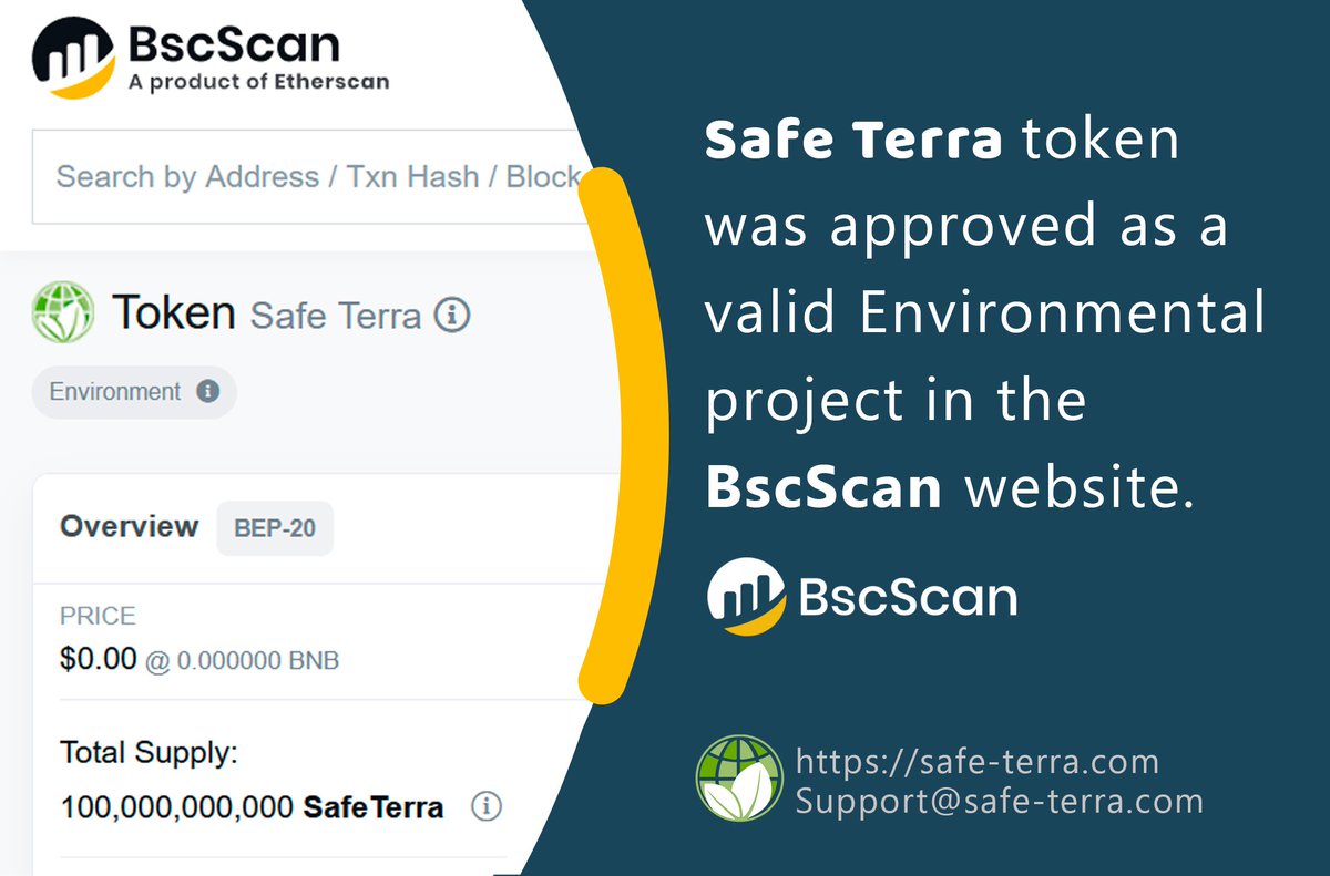Safe Terra token was approved ❤️ as a valid Environmental project in the #BscScan website.
💎We are waiting for the  #Coinmarketcap approval
But you can now swap in pancakeswap.
We strongly recommend that you #HOLD SafeTerra.
#SafeTerra
bscscan.com/token/0x2B9ab8… 🌹
