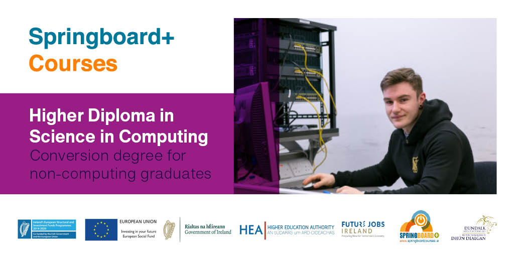 Are you are a non-Computing graduate seeking to make a change in career path? Then check out our #Springboard funded Higher Diploma in Science in Computing. Build the skills necessary for the ICT sector!
Find out more: bit.ly/30GLsJf 
#retrain #Springboard #DkITPartTime