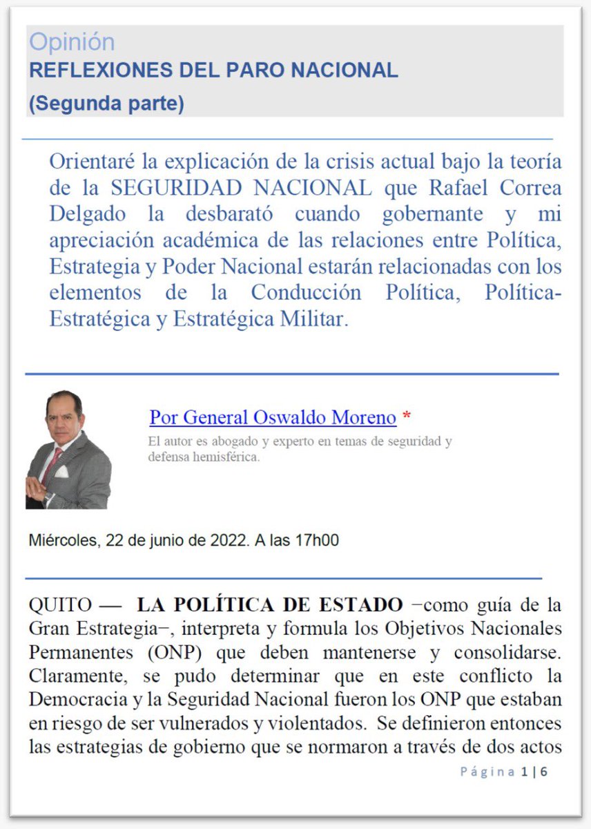 iadcecuador's tweet photo. MIS REFLEXIONES SOBRE EL PARO NACIONAL. Saludos. General Oswaldo Moreno Ver aquí: https://t.co/whRWlZYdQd @LassoGuillermo @SecretariaEc @AsambleaEcuador @CorteConstEcu @DefensaEc @EjercitoECU @armada_ecuador @FuerzaAereaEc @IADC_CID @iadcecuador https://t.co/P7ZvcNS8Ca