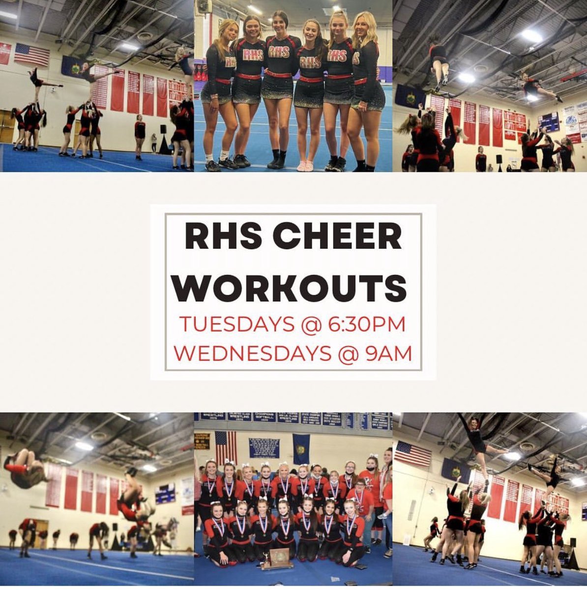 RutlandCheer's tweet photo. Come join us at Peak on Tuesdays and Wednesdays for workouts!! DM us with any questions❤️🖤 https://t.co/tgL1rOdJw3