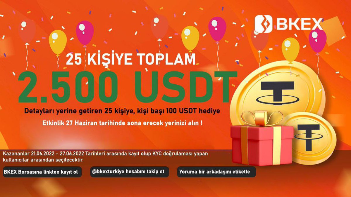 JrKripto's tweet photo. BKEX Sponsorluğunda Tam 25 Kişiye, 43.000TL Hediye Ediyoruz🎉

Çekilişe Katılmak için;

1- Bu gönderiyi RT, Beğen.

2-Link üzerinden Kayıt Ol, KYC Yap👇
https://t.co/JpvwHSU10Q

3- @bkexturkiye Takip et.

Sonuçlar 27 Haziran’da açıklayacağız!

Bol Şans🍀 https://t.co/y0MPsoFvkp