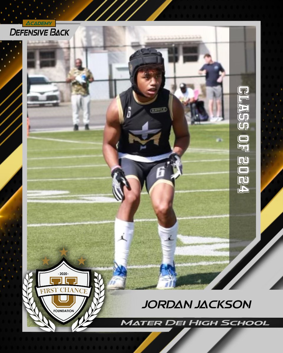 FirstChanceU_'s tweet photo. I'M IN! 🏈
@j_jackson26 '24 Mater Dei (SD), will be in attendance at our upcoming Defensive Back Academy.
Jordan is coming off a good sophomore season, and will be a key piece to the secondary for the defending State Champion Crusaders.
#JordanJackson
#FirstChanceU
#MaterDei https://t.co/ffoOCJPxGe