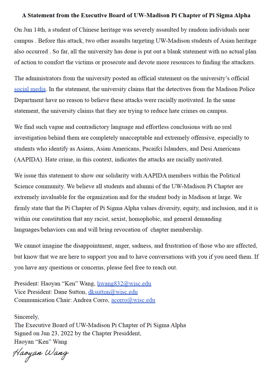 psa_badgers's tweet photo. A statement regarding recent violence against Asian students on campus https://t.co/3WYNfko77y
