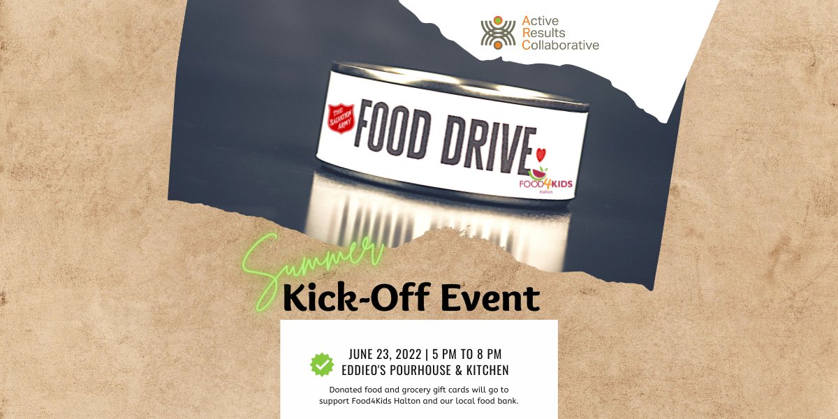 ActiveResultsCo's tweet photo. Tonight is the night that we are kicking off Summer 2022 with purpose. Join us at EddieO's Pourhouse & Kitchen starting at 5pm for our Food Drive & Networking Event to benefit @Food4KidsHalton and our local food bank. #networkingforacause #ARCcares https://t.co/9jg0ut0pXZ