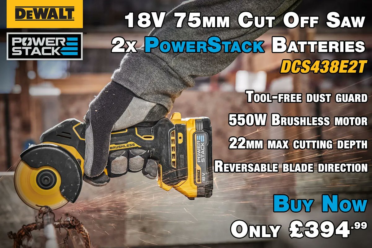 DeWALT PowerStack Cut Off Saw Is Here!
Perfect For A Range Of Applications
Buy Now - buff.ly/3OePIJt