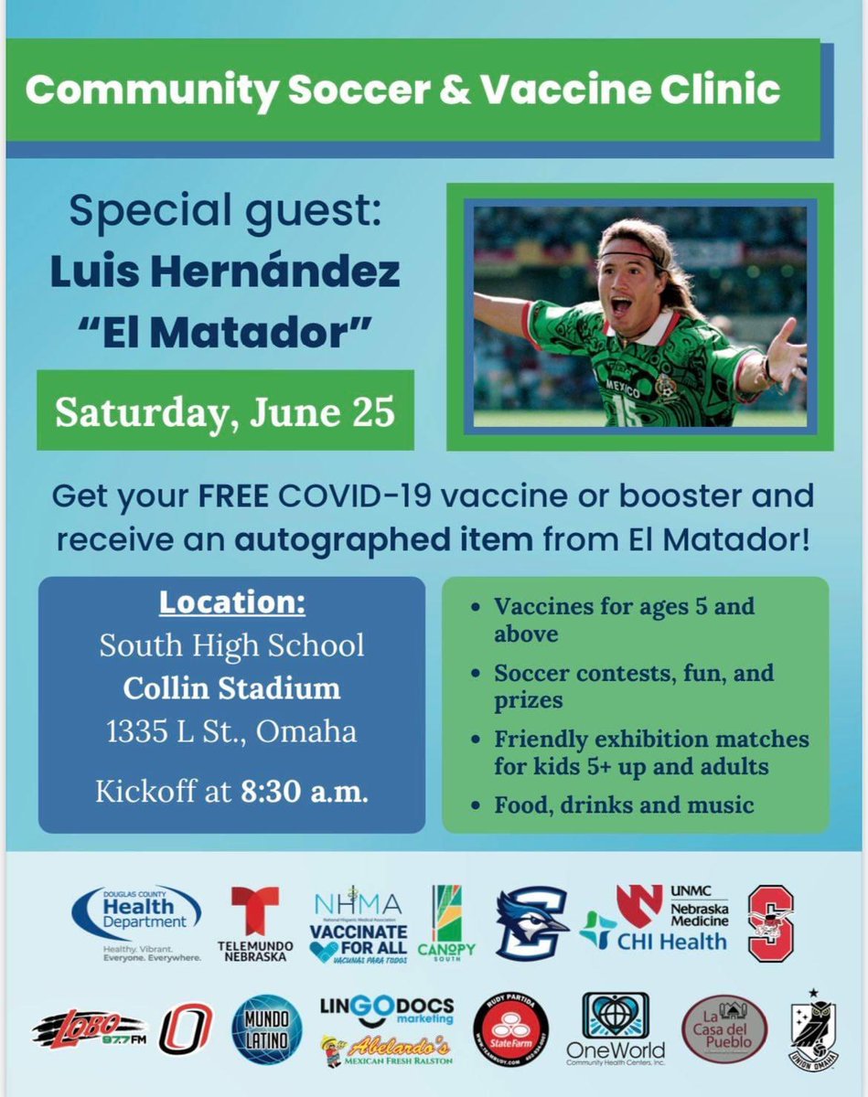 austinbrake's tweet photo. THIS SATURDAY - Meet @elmatadorpr "El Matador" Luis Hernandez at Omaha South High School's Collin Stadium starting at 8:30am, and bring the whole family! ⚽️⚽️ @HealthDouglasCo @NEBStateSoccer @nebraska_talk @NYSL_soccer @NRDP_Soccer https://t.co/2LnSQWRk53
