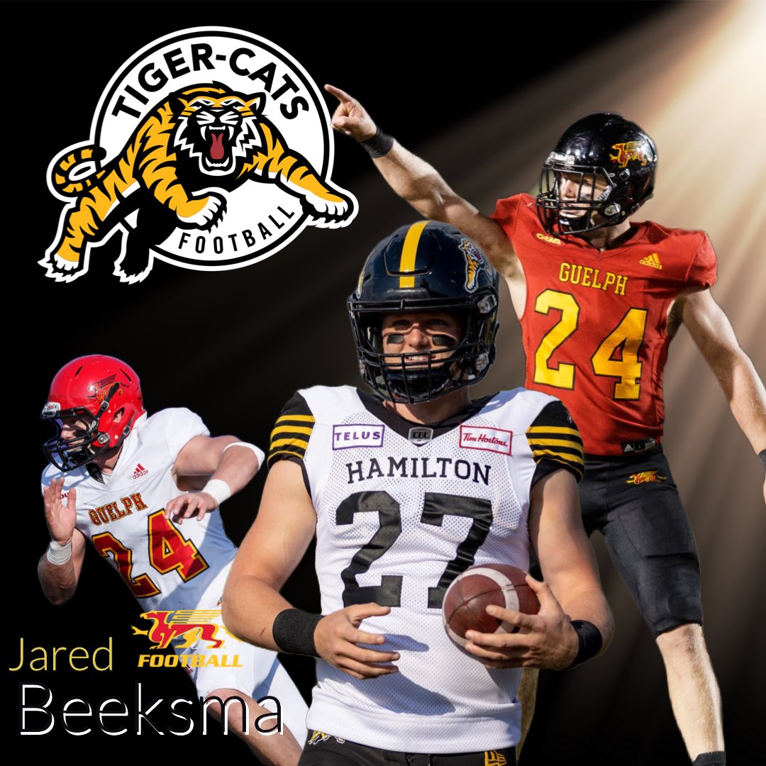 GryphonFB's tweet photo. Join us in congratulating Jared Beeksma as he dresses for his first regular season game in the @CFL. @Ticats travels to @Wpg_BlueBombers Saturday at 8:30 EST. #GryphonNation is proud of you Jared, you made the CFL board!! https://t.co/98eYpMWN8C