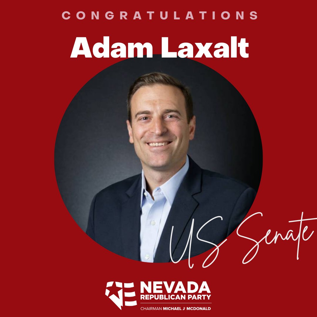 Nevada GOP (@NVGOP) on Twitter photo 2022-06-23 18:35:43 Congratulations to @AdamLaxalt on his win! He is ready to fight for Nevadans in the Senate, combat the #BidenBorderCrisis, and lower the cost of living that is decimating the Silver State. Congratulations to @AdamLaxalt on his win! He is ready to fight for Nevadans in the Senate, combat the #BidenBorderCrisis, and lower the cost of living that is decimating the Silver State.