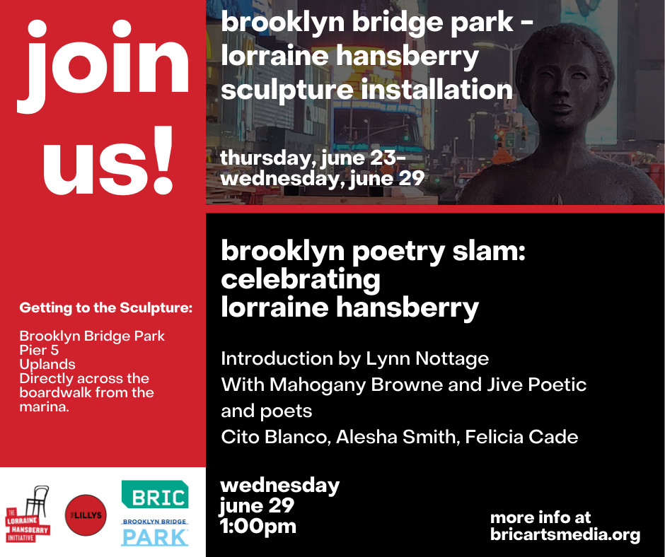 Dramatists Guild (@dramatistsguild) on Twitter photo Today thru 6/29! Check out <a href="/thelillysorg/">The Lillys</a> #LorraineHansberry sculpture installation in the scenic uplands of Pier 5 <a href="/bbpnyc/">Brooklyn Bridge Park</a>.
Come by on 6/29 at 1pm to experience a special Brooklyn Poetry Slam presented in partnership with <a href="/BRICbrooklyn/">BRIC</a> and hosted by @mobrowne and <a href="/JivePoetic/">JivePoetic</a>. Today thru 6/29! Check out <a href="/thelillysorg/">The Lillys</a> #LorraineHansberry sculpture installation in the scenic uplands of Pier 5 <a href="/bbpnyc/">Brooklyn Bridge Park</a>.
Come by on 6/29 at 1pm to experience a special Brooklyn Poetry Slam presented in partnership with <a href="/BRICbrooklyn/">BRIC</a> and hosted by @mobrowne and <a href="/JivePoetic/">JivePoetic</a>.