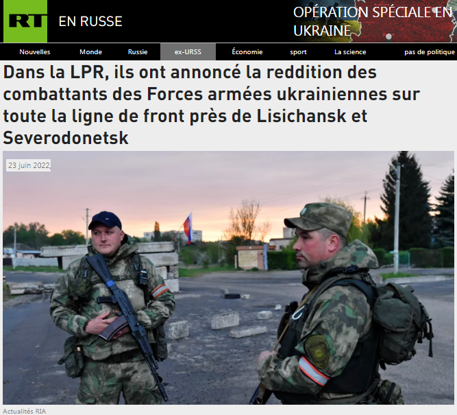 Reddition massive des troupes ukrainiennes sur un front bien plus large que Severodonetsk-Lyssytchansk.
Ne manquez pas le bulletin N°89.