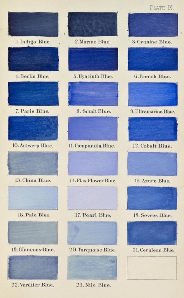 franch_laura's tweet photo. Índigo, Marine, Cyanine, Berlín, Hyacinth, French, París, Smalt, Ultramarine, Antwerp, Campanula, Cobalt... 

Todos los azules en un maravilloso pantone vintage que compartiré siempre. https://t.co/hwstAummjt