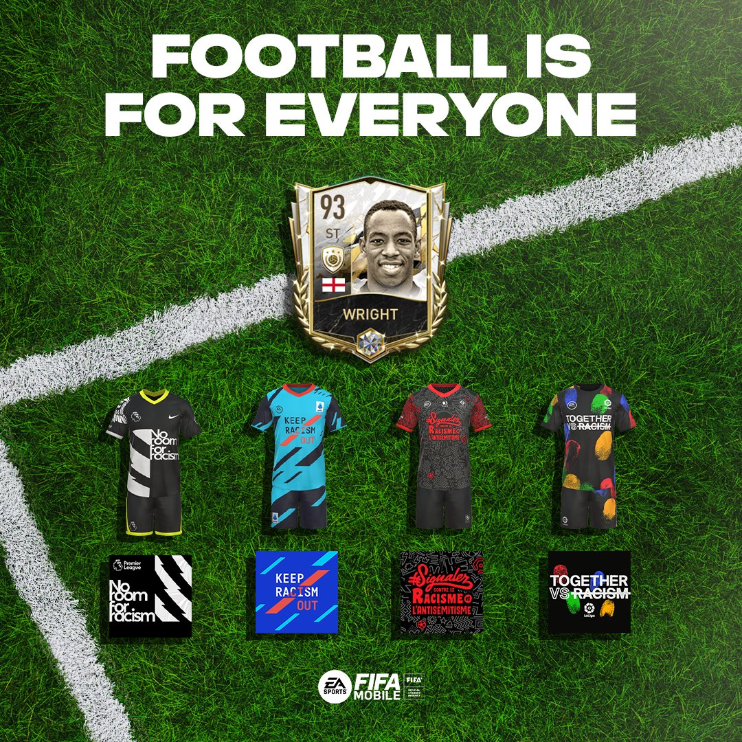 EASFCMOBILE's tweet photo. Football is for everyone 🤝 

Show your support with the @premierleague, @LaLiga, @Ligue1UberEats, @SerieA kits and logos calling to end racial discrimination.

Log in at reset to claim these rewards 🎁 https://t.co/RSzcU7tdfF