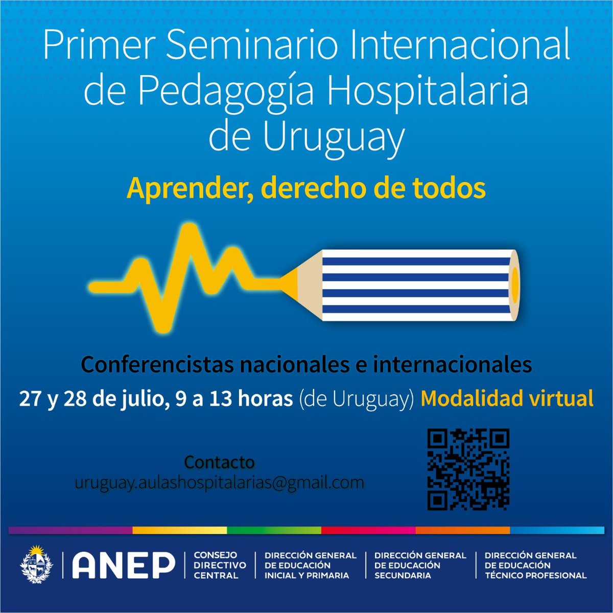 lic_jen's tweet photo. I SEMINARIO INTERNACIONAL DE PEDAGOGÍA HOSPITALARIA DE URUGUAY

🗓 27 y 28 de Julio

⏰️ 9 a 13hs Uruguay

💻 Inscripción https://t.co/EVOISIPoZR  

#MaestrosHospitalarios  
#EducaciónHospitalaria 
#AulasHospitalarias
#ClasseHospitalar 
#Inclusión https://t.co/tgOeoGSGAH