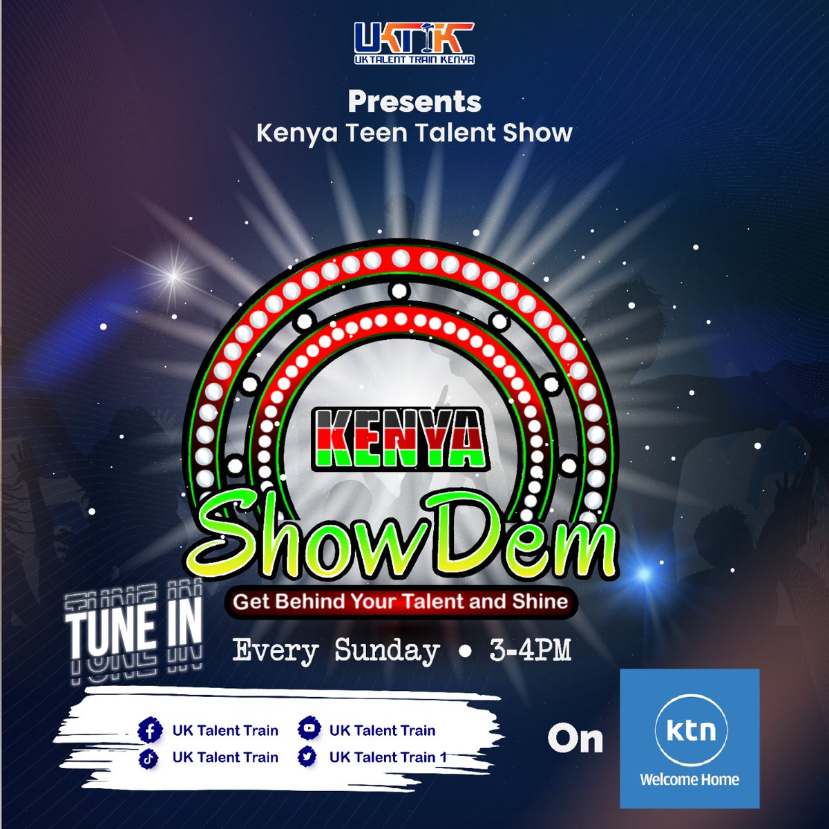 UKTalentTrain1's tweet photo. It's the biggest talent show in Kenya!

We are talking singers, acrobats, dancers among many other amazing talents! 

Every Sunday from 3 to 4 pm on @ktnhome_! 

#ShowDemKenya #UKTT https://t.co/GOd8FPxjDY