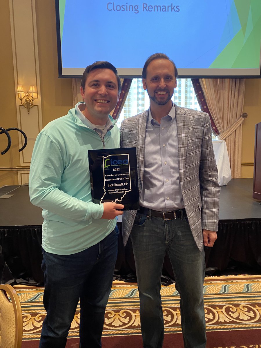Congratulations to my colleague and friend Jack Russell, CEO of ⁦<a href="/onezonechamber/">OneZone Chamber</a>⁩ on winning the chamber executive of the year for Indiana!  Proud to work alongside him in our region and state!