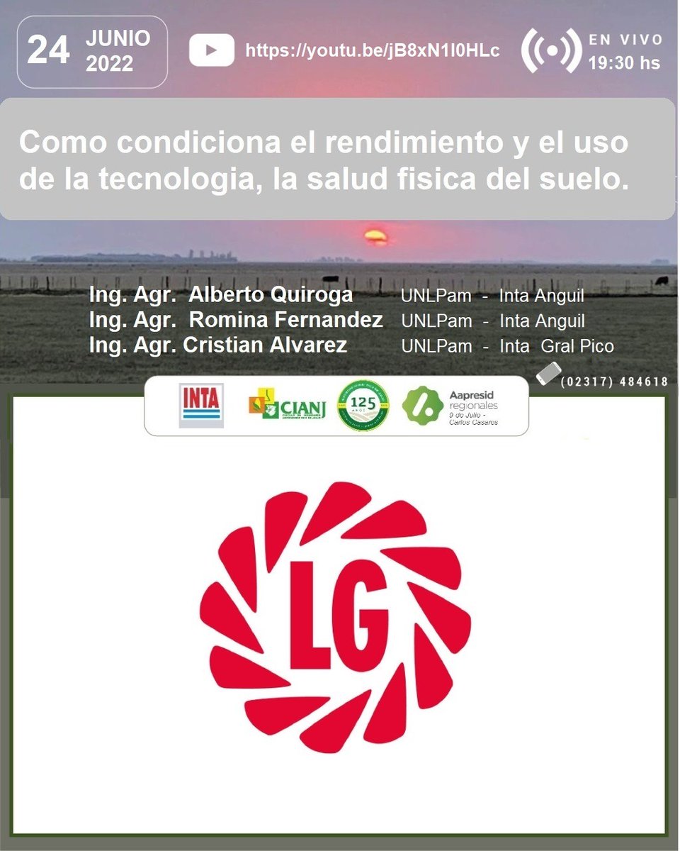 📢 Viernes 24 de junio a las 19.30 hs jornada sobre efecto del suelo en el rendimiento. Sumate 👉 youtu.be/B8xN1I0HLc 

#Deproductoraproductor
JUNTOS PRODUCIMOS MEJOR