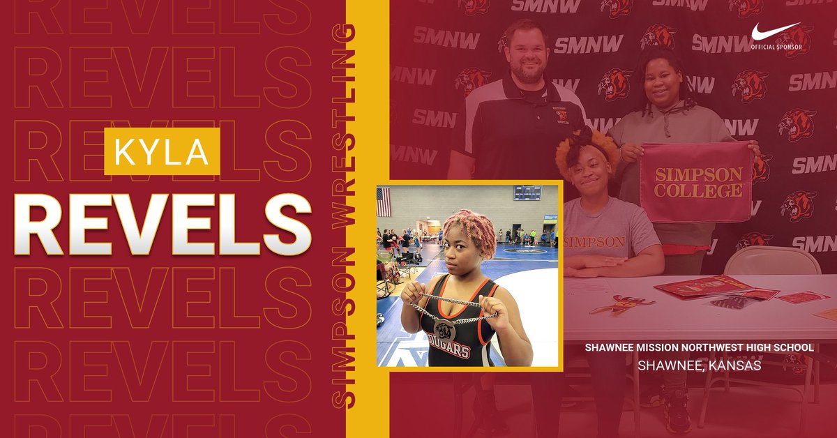 Kyla Revels will be joining the Simpson family from Shawnee Mission Northwest High School in Kansas.  Kyla had an amazing senior year racking up a number of pins and qualifying for the KSHSAA Girls 6A-5A States where she lost a very close match to the 3rd Place Finisher.