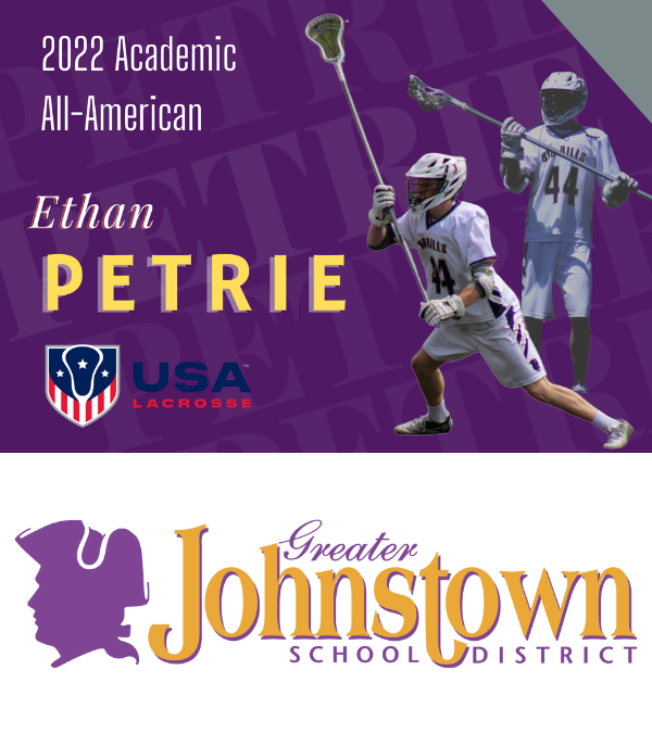 Congratulations to GJSD senior Ethan Petrie for being named a 2022 Academic All-American by <a href="/USA_Lacrosse/">USA Lacrosse</a>! Read the full story here:  bit.ly/3OjKP1z 
💜🥍💛
<a href="/JohnstownAthle1/">Johnstown Athletics</a>