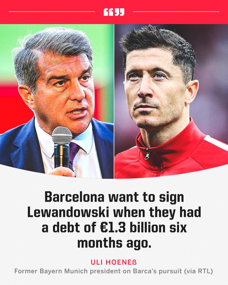 ESPNFC's tweet image. Former Bayern Munich president Uli Hoeness on Lewandowski to Barcelona rumours 😮