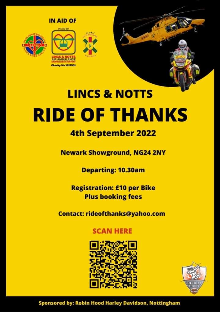 Have you registered yet for this great fundraising rideout? It’s easy, just scan the QR code on the poster below. Hope to see hundreds of you on the 4th Sept, lets make it a record breaker! <a href="/LNAACT/">Lincs & Notts Air Ambulance</a> <a href="/LEBBSBloodBikes/">LEBBS Blood Bikes</a> <a href="/NottsBloodBikes/">NOTTS BLOOD BIKES</a>