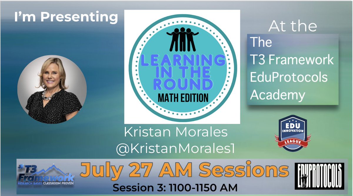 Got #EDUProtocols ? Get some at the @eduprotocols T3 Summer academy bit.ly/lagunaedu Can't wait to get into some rich math conversations during the #learningintheround session! #iteachmath #MTBoS #cmcmath