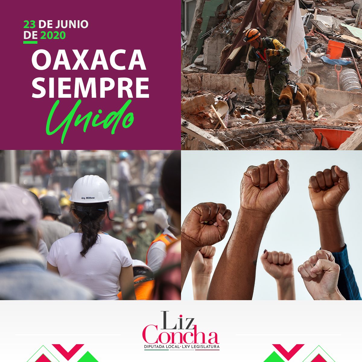 lizconcha's tweet photo. Hoy se cumplen 2 años del terremoto de 7.4 MW ocurrido en nuestro estado. 
A pesar de la adversidad una vez más pudimos ponernos de pie con la unidad, valentía y la fortaleza que nos caracteriza a todas y todos los oaxaqueños. https://t.co/Q7ZtwXRJJj