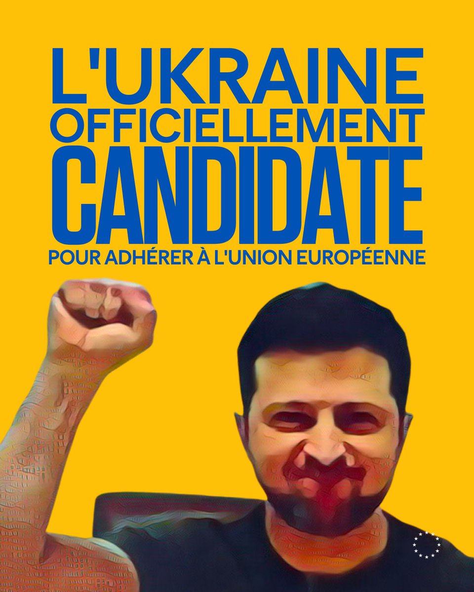 Ensemble_UE's tweet photo. Ça y est ! Le Conseil a validé les candidatures de l’Ukraine et de la Moldavie pour rejoindre l’🇪🇺. 

Le chemin est encore long, mais quel symbole fort envoyé par les 27 ce soir ! 

L’🇺🇦 se relèvera plus forte de cette guerre 💪

#StandWithUkraine https://t.co/JQKczQblIy
