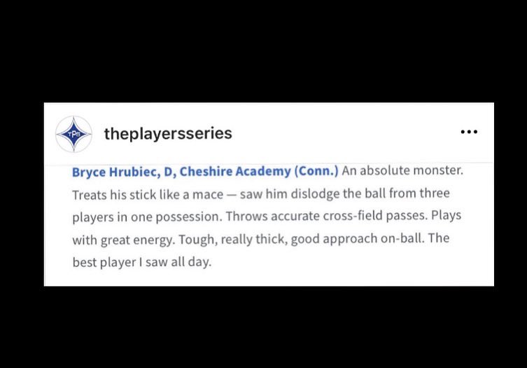 “An absolute monster” ‼️Congrats to our guy Bryce Hrubiec on some serious love from <a href="/insidelacrosse/">InsideLacrosse</a> on their @theplayersseries spotlight! Hrubiec turned a lot of heads at the big time event “The best player I saw all day.”