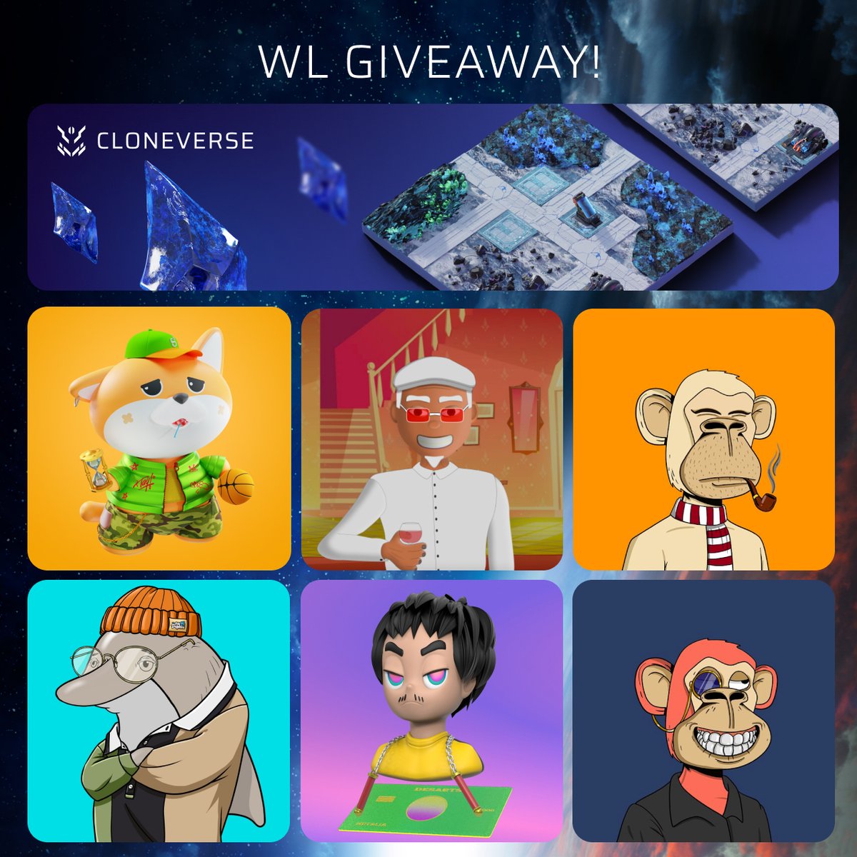 Free MEGA #NFTGiveaway

🏆WL
<a href="/Cloneverse_NFT/">Cloneverse</a> 
<a href="/shibacademy_nft/">ShibAcademy NFT | FREEMINT</a> 
<a href="/DesArtsNFT/">DesArts</a>
<a href="/JollyDolphins/">Jolly Dolphins</a> 
@TheaNFTs
<a href="/EmilyNFT_/">Emily | NFT Promoter</a>
@GrandFather_NFt 


✅To enter:
1️⃣Follow all + <a href="/Cloneverse_NFT/">Cloneverse</a>
2️⃣RT &amp; like &amp; tag friends

#NFTGiveaway #NFTcommunity