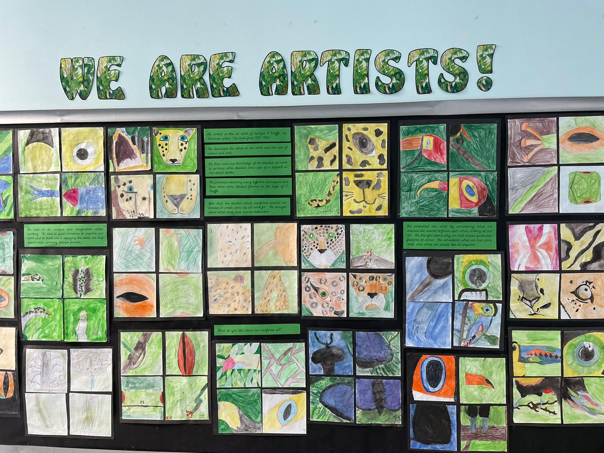 Y5 looked at the art work of Georgia O’Keefe. We discussed the detail in her work and her use of colour and tone. 1/2