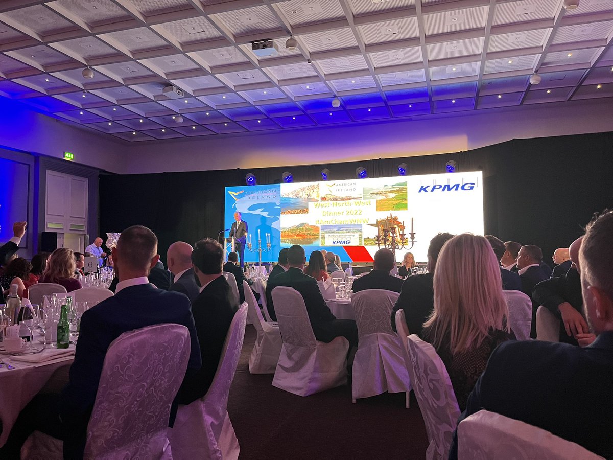 AmericanChamber's tweet photo. Welcome back to @TheGalmont for our West-North-West Dinner. #AmChamWNW
Thank you to our brilliant members and our sponsors, @KPMG_Ireland.
Opening words on the importance of solidarity with Ukraine from our CEO, @MarkFXRedmond. https://t.co/Bw8e53q5eZ