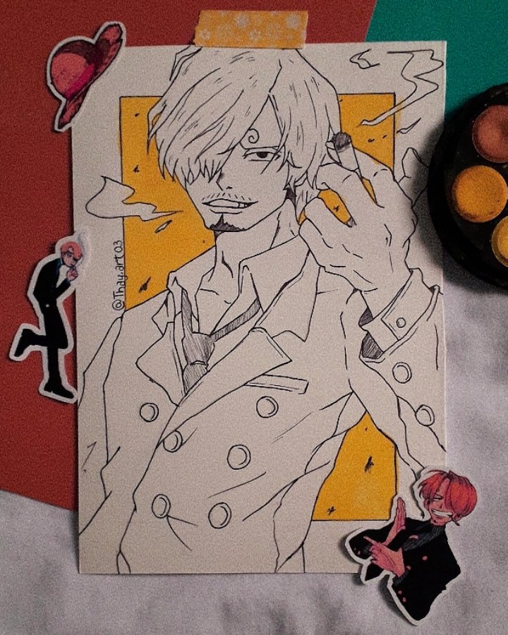 Thayart03's tweet photo. Fiz esta fanart do sanji (One Piece) 
Contornado com caneta e fundo pintado com aquarela 💛💫 
#desenho #onepiece https://t.co/tg1fbAm4M1