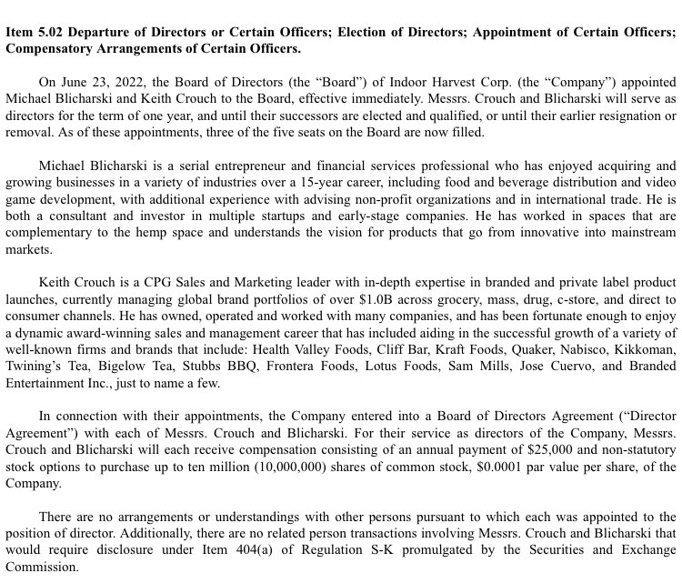 $INQD 8-K OUT! Check out the experience of our SECOND new board member….👀👀👀 3 of 5 seats filled. 💪