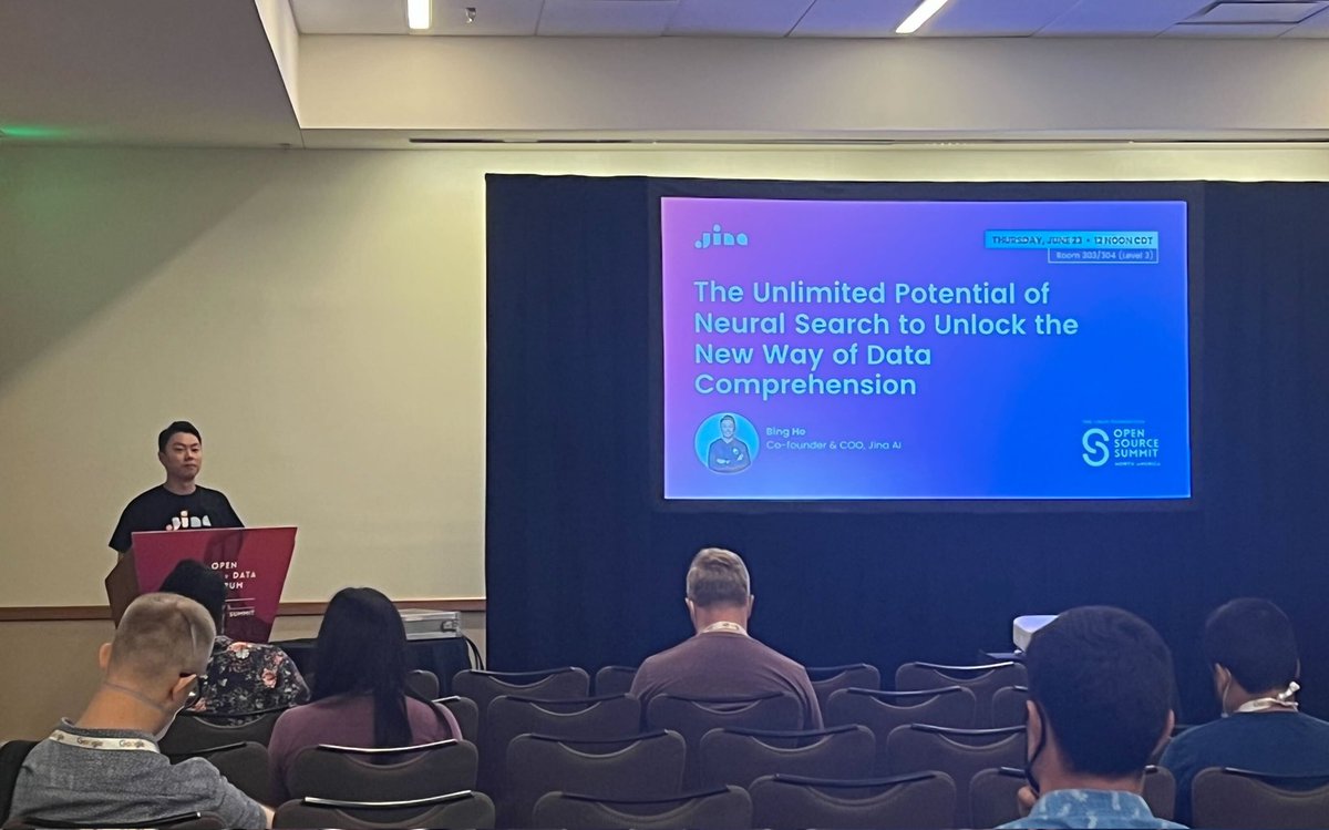 bing_he92's tweet photo. Thank you all who attended the #OSSSUMMIT NA #inperson and #virtually its so great to share what excites us @JinaAI_ about the potential #neuralsearch is unlocking! https://t.co/qkcgpNBa0r